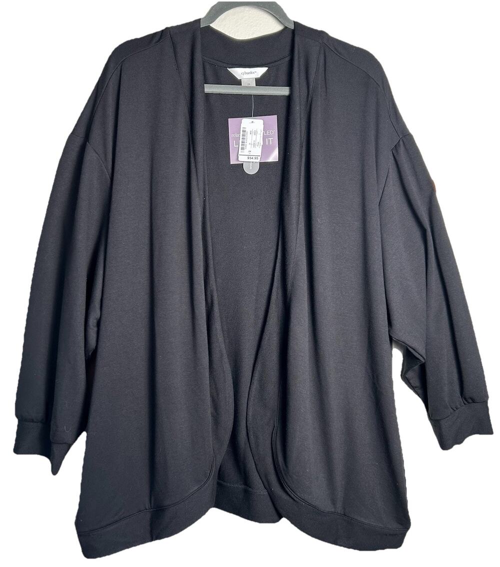 CJ Banks Women’s Black Open Knit Cardigan 3/4 Sleeve Pockets Size 2X NWT $55